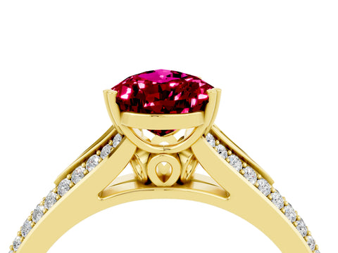 Yellow gold Pear Cut Garnet Split Shank Engagement Ring with Pavé Band_4