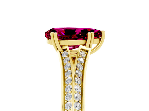 Yellow gold Pear Cut Garnet Split Shank Engagement Ring with Pavé Band_5