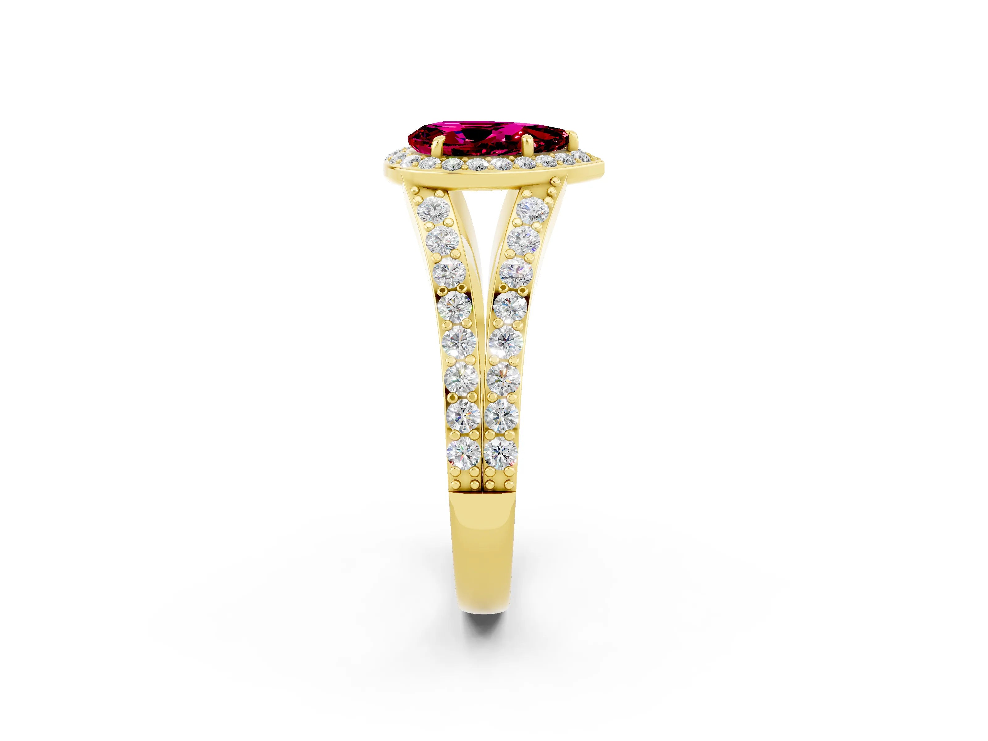 Yellow gold Pear Cut Garnet Split Shank Halo Ring with Four-Prong Setting_14