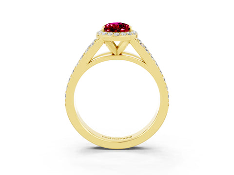 Yellow gold Pear Cut Garnet Split Shank Halo Ring with Four-Prong Setting_15