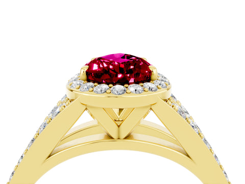 Yellow gold Pear Cut Garnet Split Shank Halo Ring with Four-Prong Setting_16