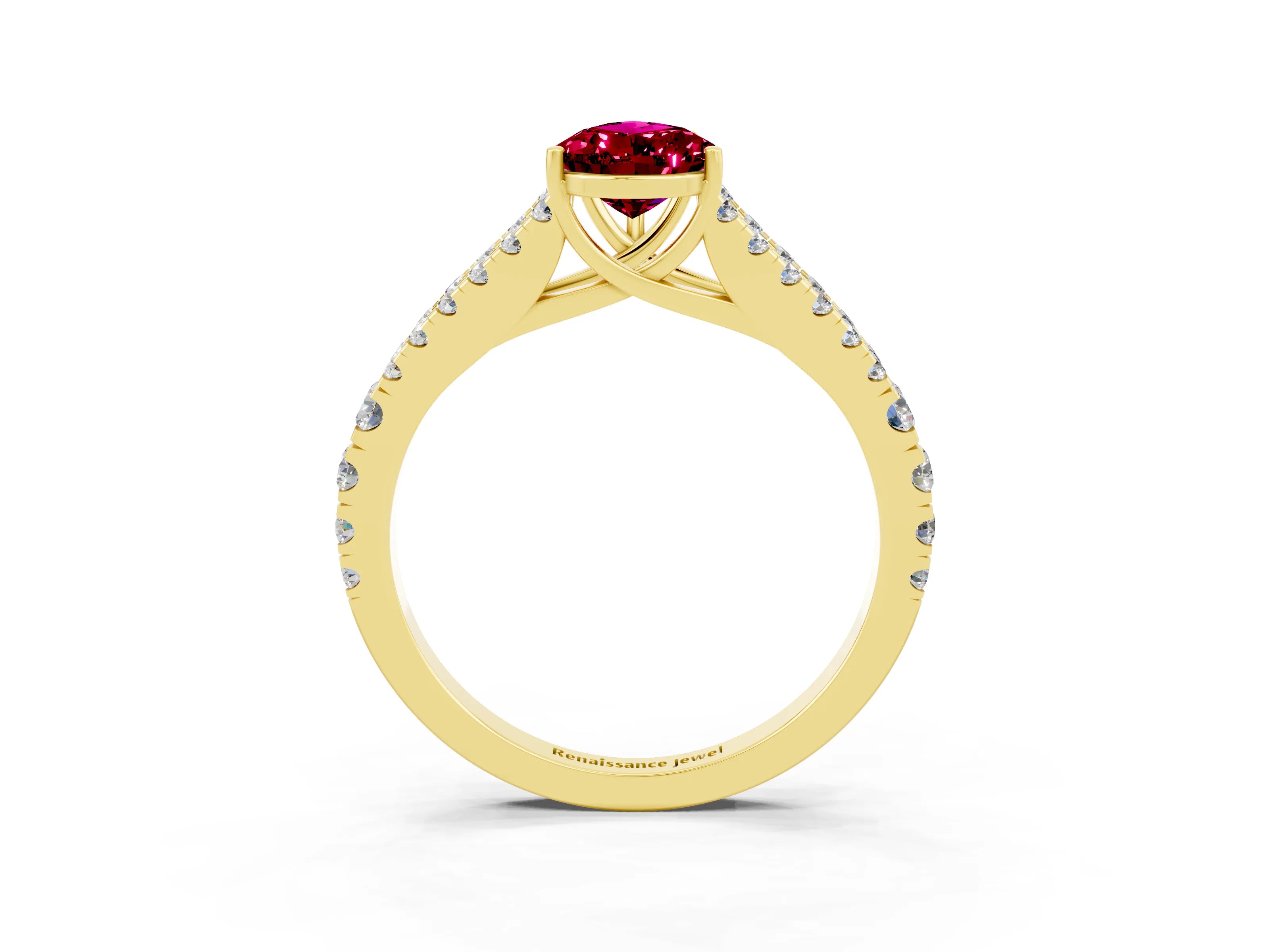 Yellow gold Pear Cut Garnet Split Shank Pavé Engagement Ring with Four-Prong Setting_15