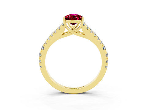 Yellow gold Pear Cut Garnet Split Shank Pavé Engagement Ring with Four-Prong Setting_15
