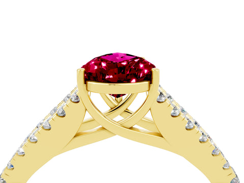 Yellow gold Pear Cut Garnet Split Shank Pavé Engagement Ring with Four-Prong Setting_16