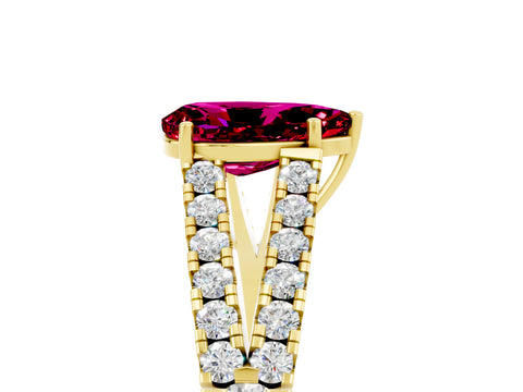 Yellow gold Pear Cut Garnet Split Shank Pavé Engagement Ring with Four-Prong Setting_17