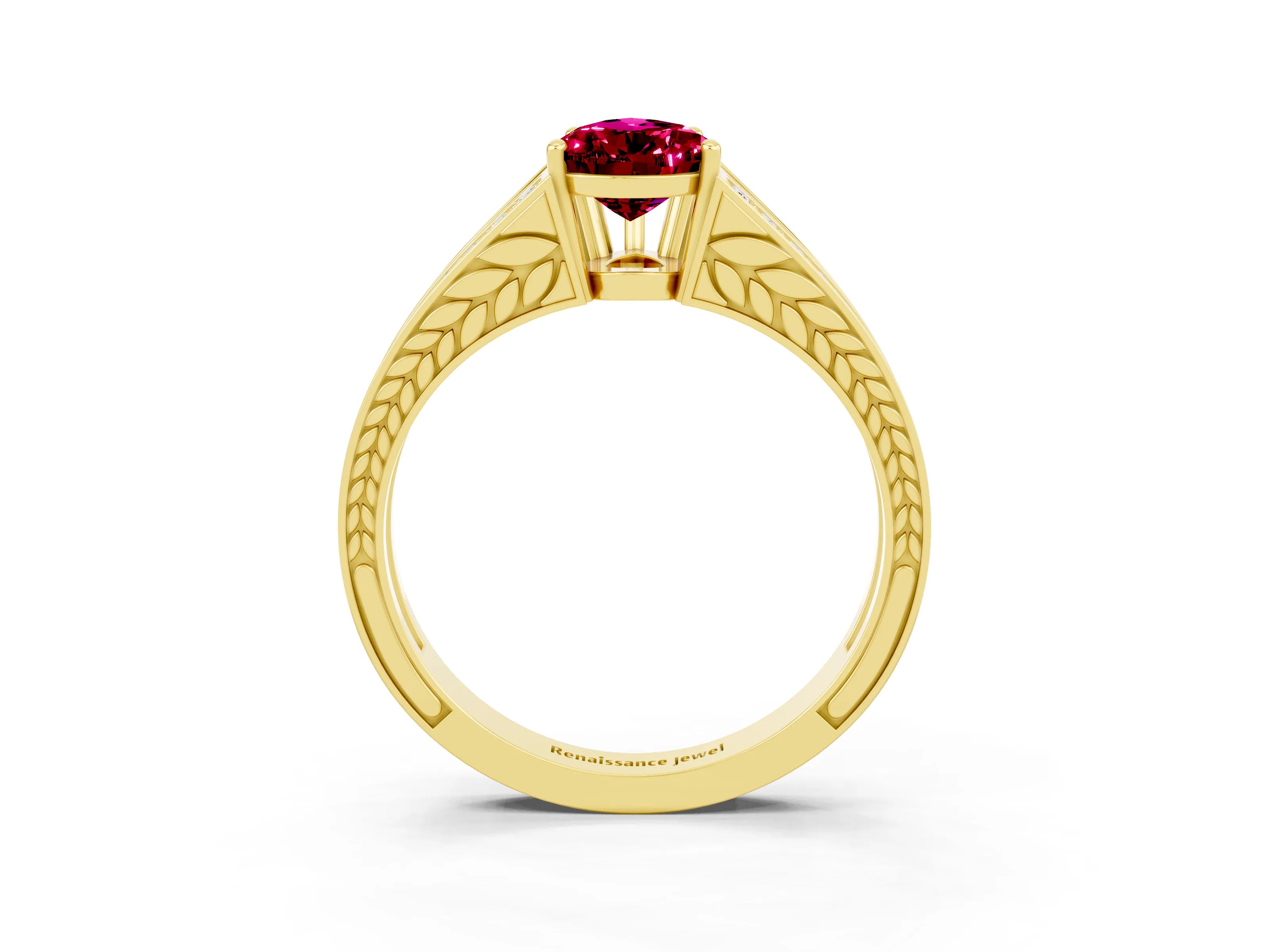 Yellow gold Pear Cut Garnet Split Shank Ring with Pavé Band and Four-Prong Setting_3