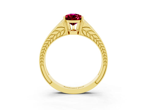 Yellow gold Pear Cut Garnet Split Shank Ring with Pavé Band and Four-Prong Setting_3