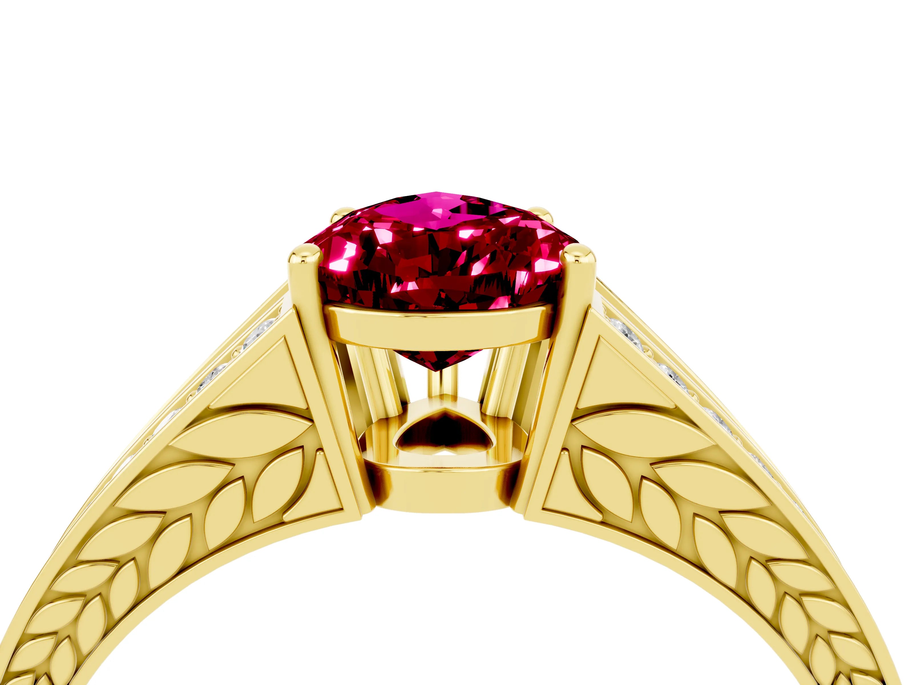 Yellow gold Pear Cut Garnet Split Shank Ring with Pavé Band and Four-Prong Setting_4