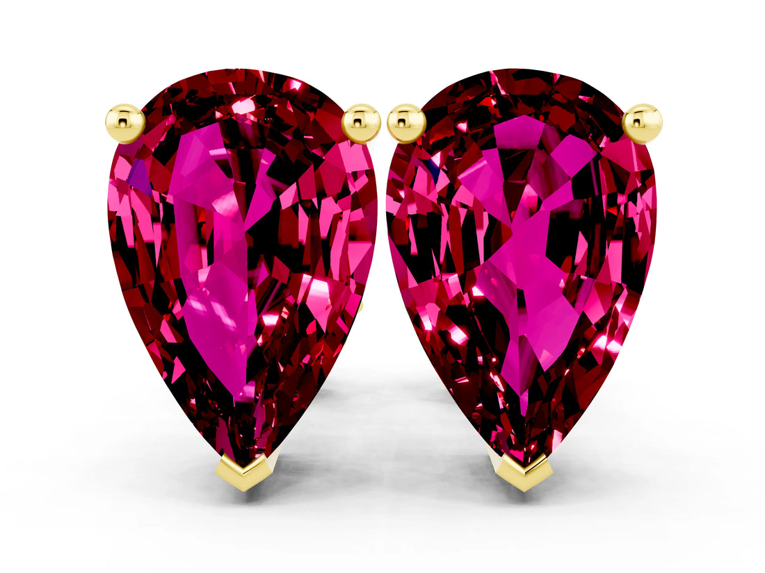 Yellow gold Pear Cut Garnet Stud Earrings_24