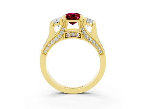 Yellow gold Pear Cut Garnet Three-Stone Ring with Channel Set Band and Four-Prong Setting_3