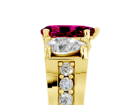 Yellow gold Pear Cut Garnet Three-Stone Ring with Channel Set Band and Four-Prong Setting_5