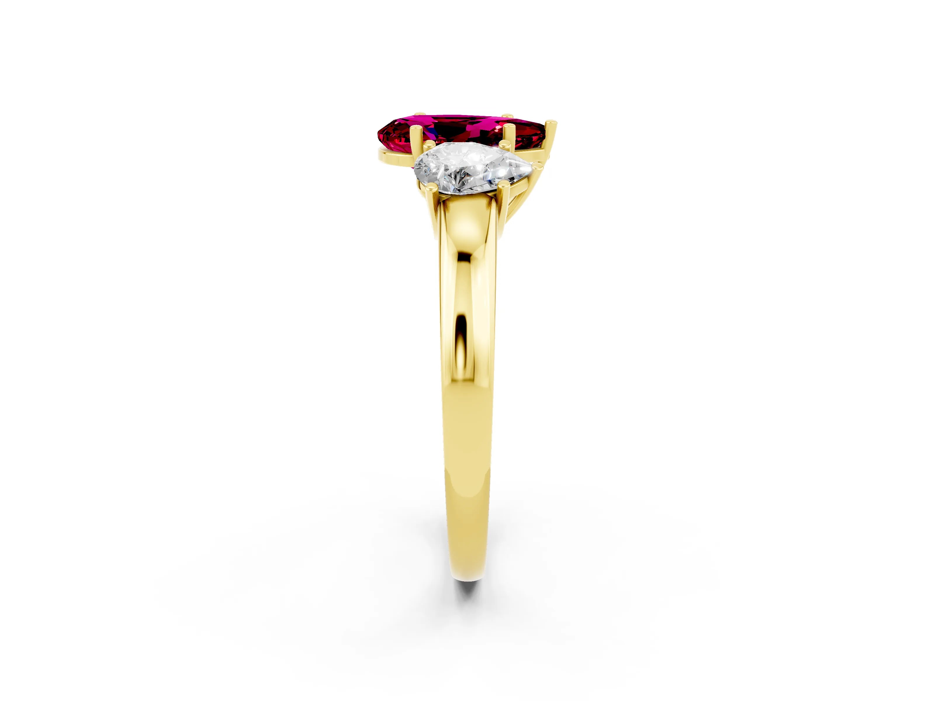 Yellow gold Pear Cut Garnet Three-Stone Ring with Four-Prong Setting and Classic Band_2
