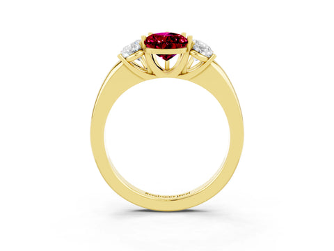 Yellow gold Pear Cut Garnet Three-Stone Ring with Four-Prong Setting and Classic Band_3