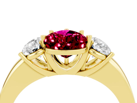 Yellow gold Pear Cut Garnet Three-Stone Ring with Four-Prong Setting and Classic Band_4