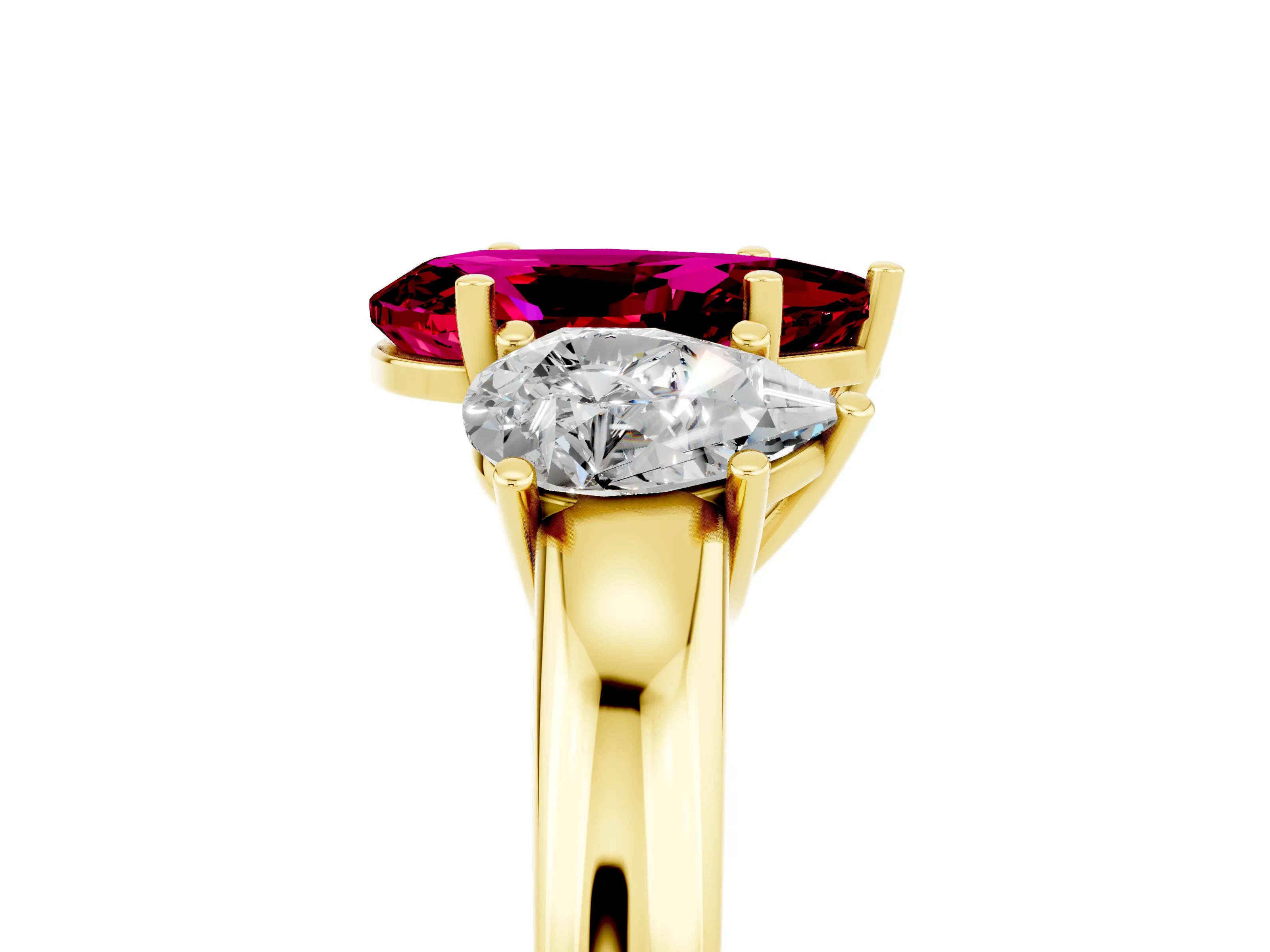 Yellow gold Pear Cut Garnet Three-Stone Ring with Four-Prong Setting and Classic Band_5