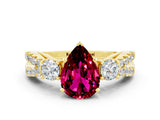 Yellow gold Pear Cut Garnet Three-Stone Ring with Pavé Split Shank and Four-Prong Setting_12