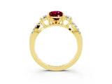 Yellow gold Pear Cut Garnet Three-Stone Ring with Pavé Split Shank and Four-Prong Setting_15