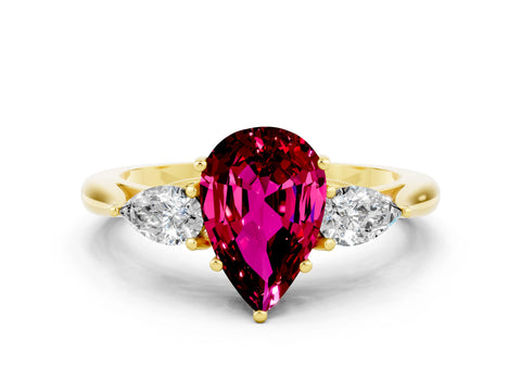 Yellow gold Pear Cut Garnet Three-Stone Ring with Pear Side Stones and Four-Prong Setting_12