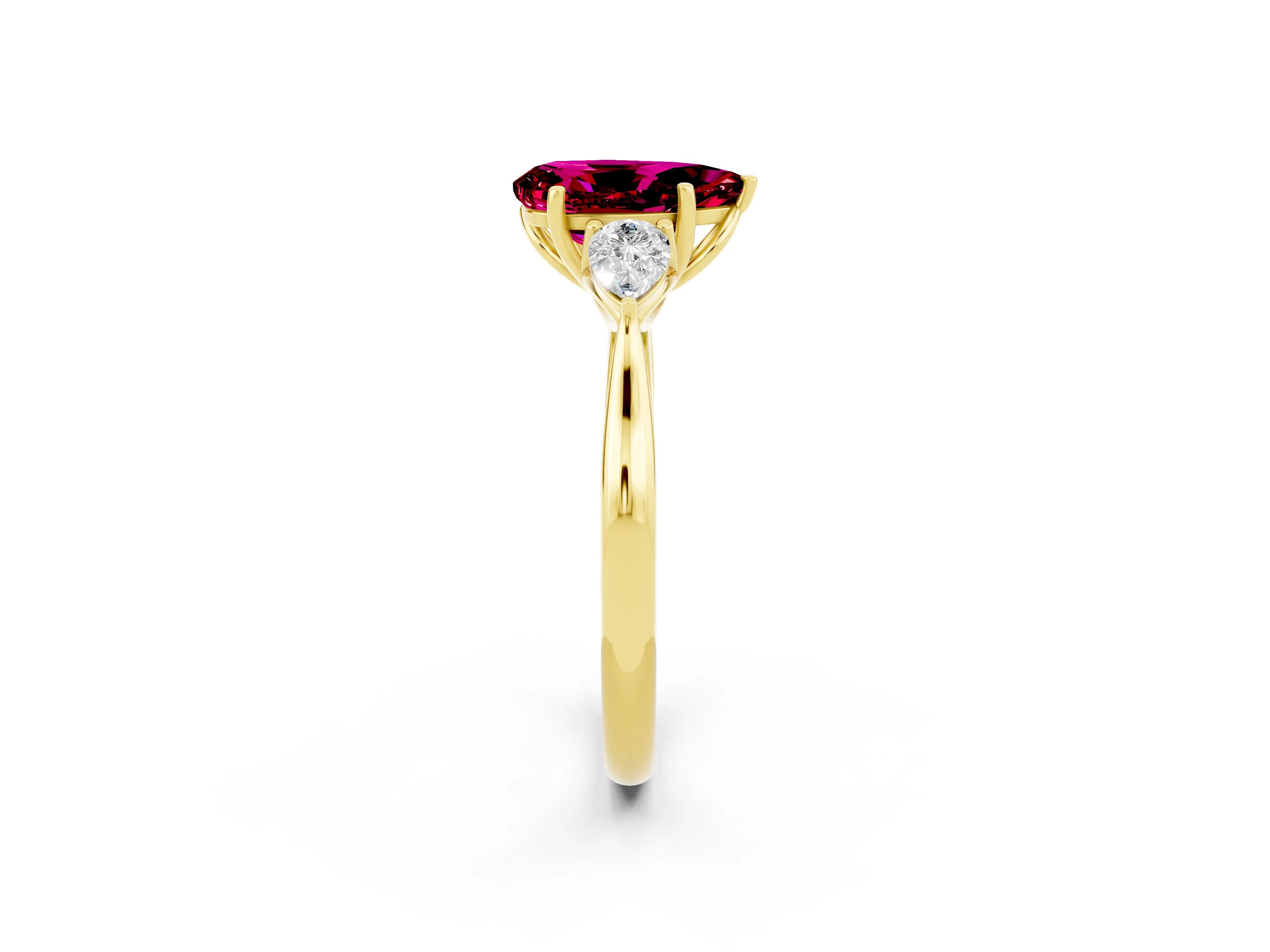 Yellow gold Pear Cut Garnet Three-Stone Ring with Pear Side Stones and Four-Prong Setting_14