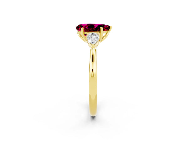Yellow gold Pear Cut Garnet Three-Stone Ring with Pear  Side Stones and Prong Setting