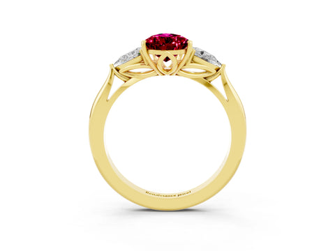 Yellow gold Pear Cut Garnet Three-Stone Ring with Pear Side Stones and Four-Prong Setting_15