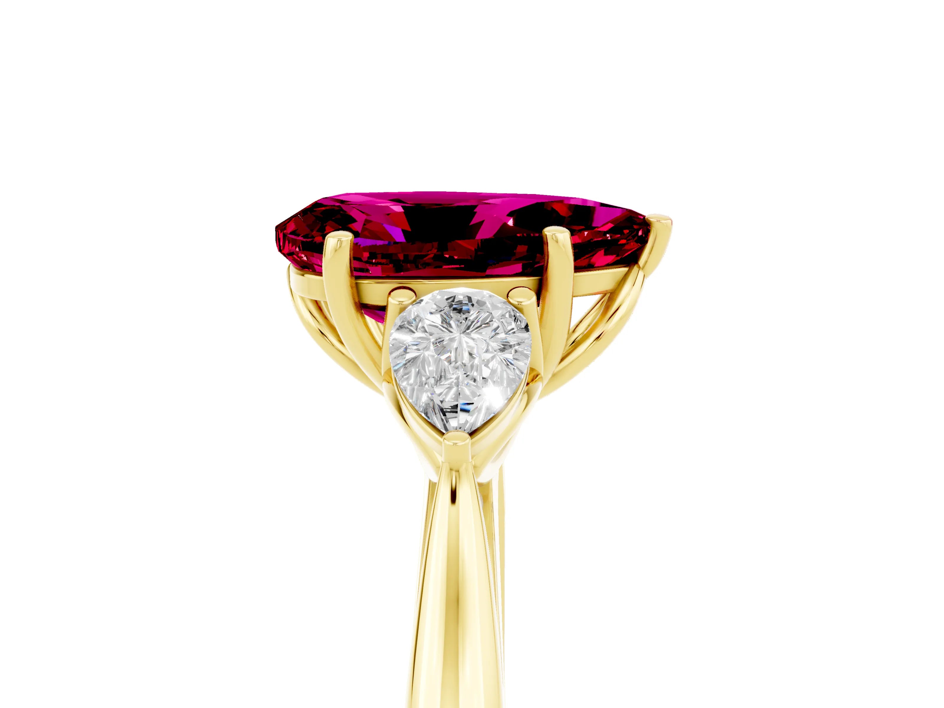 Yellow gold Pear Cut Garnet Three-Stone Ring with Pear Side Stones and Four-Prong Setting_17