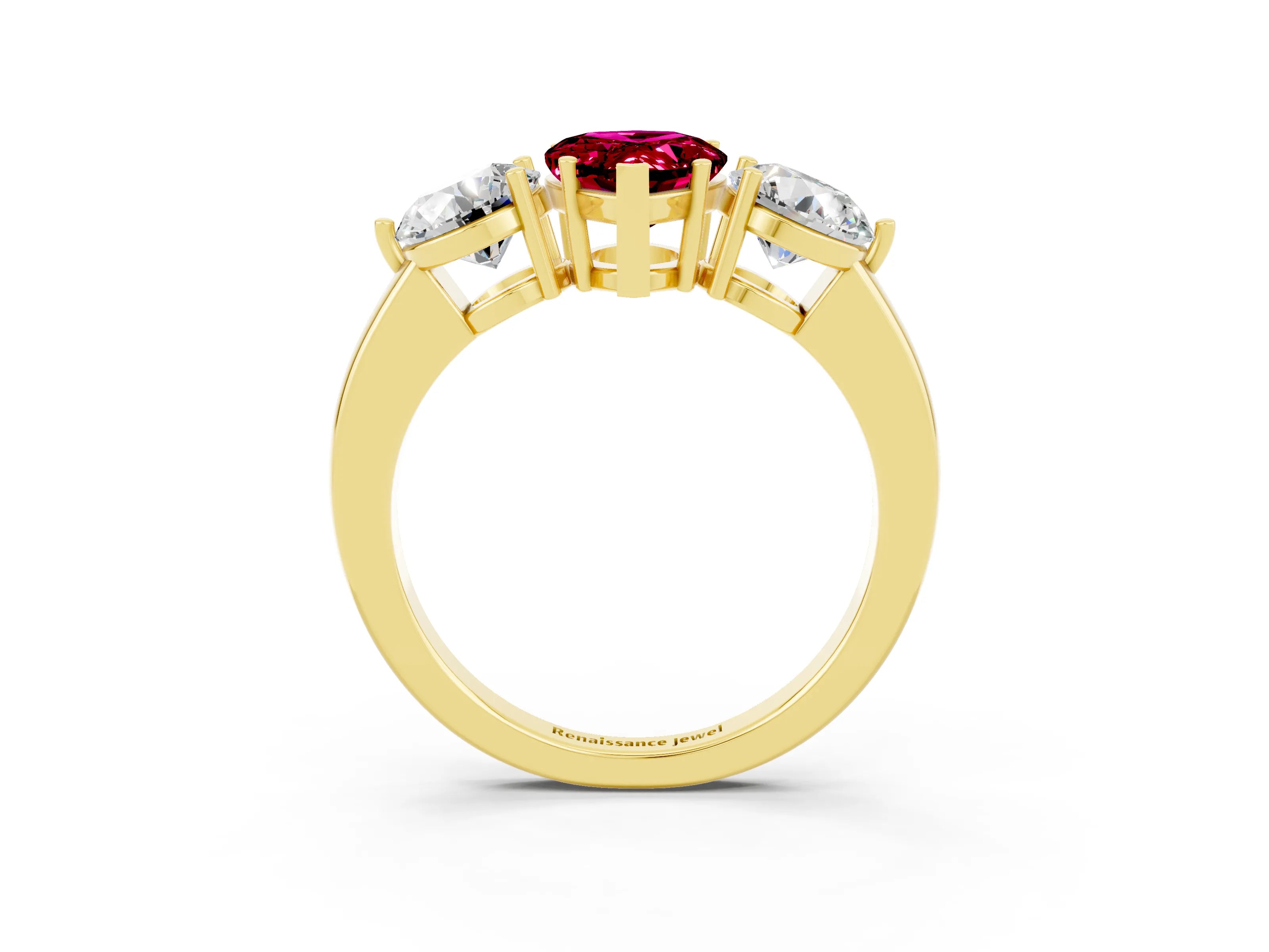 Yellow gold Pear Cut Garnet Three-Stone Ring with Prong Setting and Classic Band_3