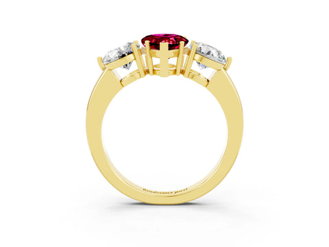 Yellow gold Pear Cut Garnet Three-Stone Ring with Prong Setting and Classic Band_3