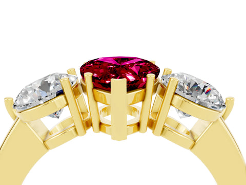 Yellow gold Pear Cut Garnet Three-Stone Ring with Prong Setting and Classic Band_4