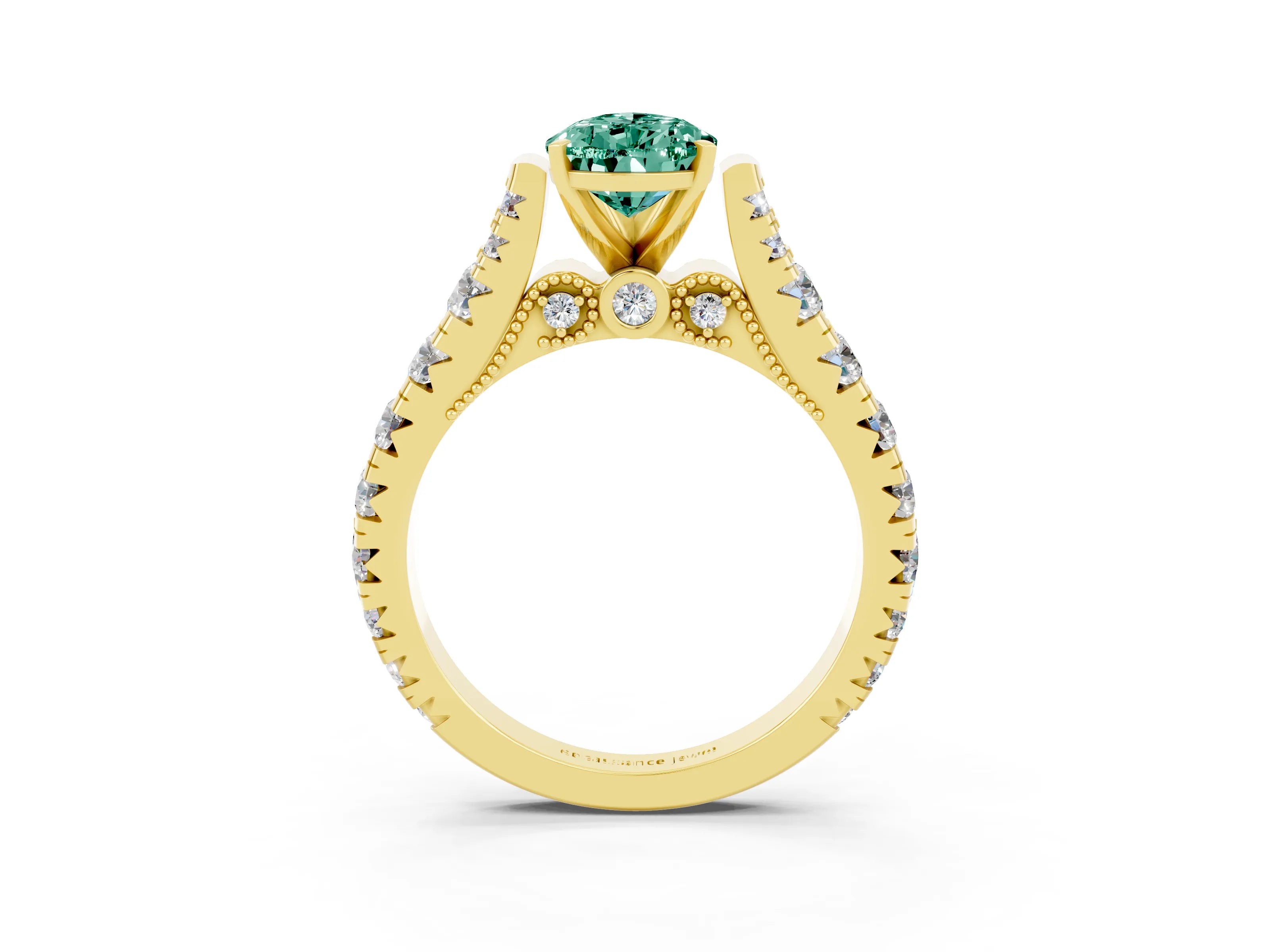 Yellow gold Pear Cut Green Sapphire Classic Solitaire Ring with Pavé Band and Four-Prong Setting_3