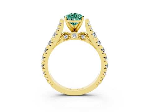 Yellow gold Pear Cut Green Sapphire Classic Solitaire Ring with Pavé Band and Four-Prong Setting_3