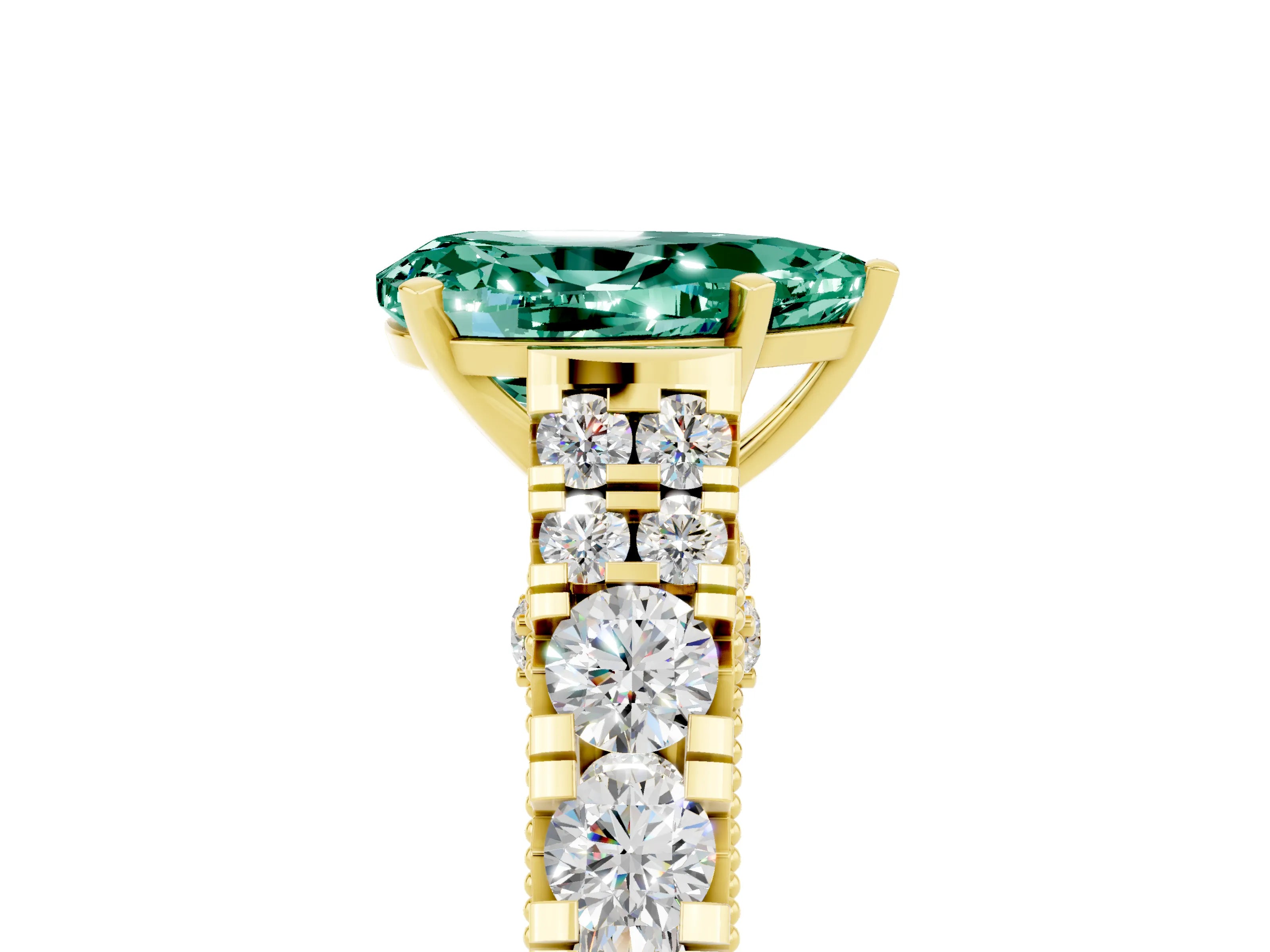 Yellow gold Pear Cut Green Sapphire Classic Solitaire Ring with Pavé Band and Four-Prong Setting_5
