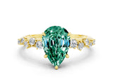 Yellow gold Pear Cut Green Sapphire Cluster Side Stone Solitaire Ring with Prong Setting_24