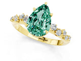 Yellow gold Pear Cut Green Sapphire Cluster Side Stone Solitaire Ring with Prong Setting_25