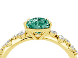 Yellow gold Pear Cut Green Sapphire Cluster Side Stone Solitaire Ring with Prong Setting_28
