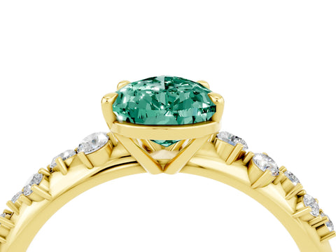 Yellow gold Pear Cut Green Sapphire Cluster Side Stone Solitaire Ring with Prong Setting_28