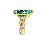 Yellow gold Pear Cut Green Sapphire Cluster Side Stone Solitaire Ring with Prong Setting_29