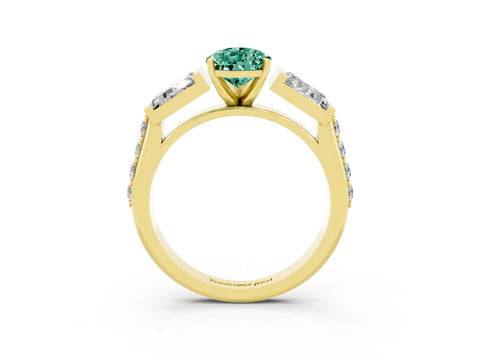 Yellow gold Pear Cut Green Sapphire Engagement Ring with Baguette Side Stones and Channel Set Band_3