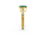 Yellow gold Pear Cut Green Sapphire Engagement Ring with Milgrain Channel Set Band and Prong Setting_2