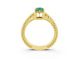 Yellow gold Pear Cut Green Sapphire Engagement Ring with Milgrain Channel Set Band and Prong Setting_3