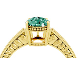 Yellow gold Pear Cut Green Sapphire Engagement Ring with Milgrain Channel Set Band and Prong Setting_4