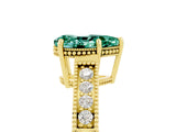 Yellow gold Pear Cut Green Sapphire Engagement Ring with Milgrain Channel Set Band and Prong Setting_5