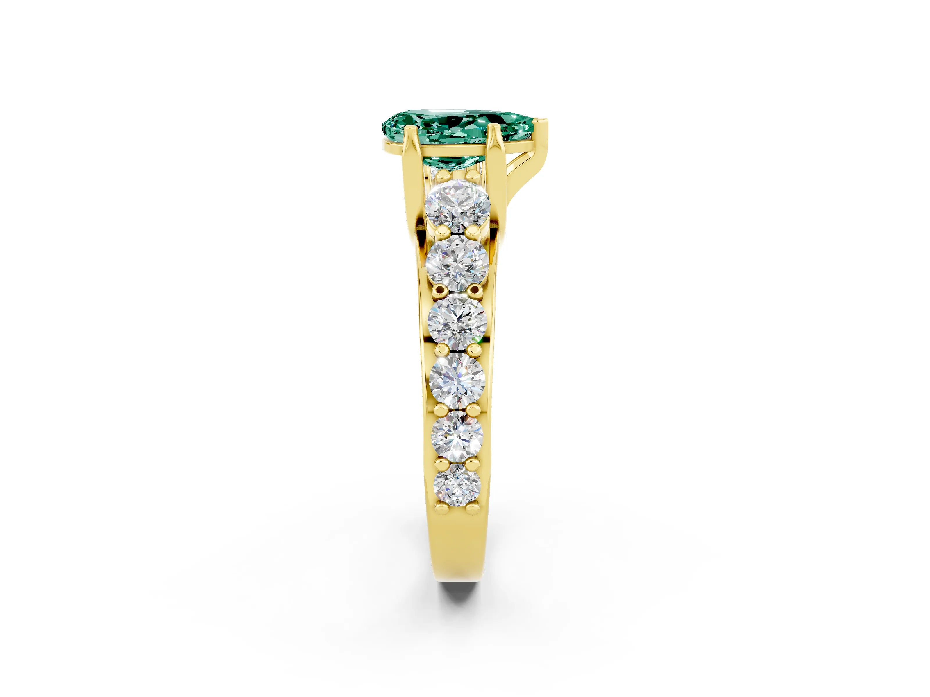 Yellow gold Pear Cut Green Sapphire Engagement Ring with Pavé Band and Four-Prong Setting_2