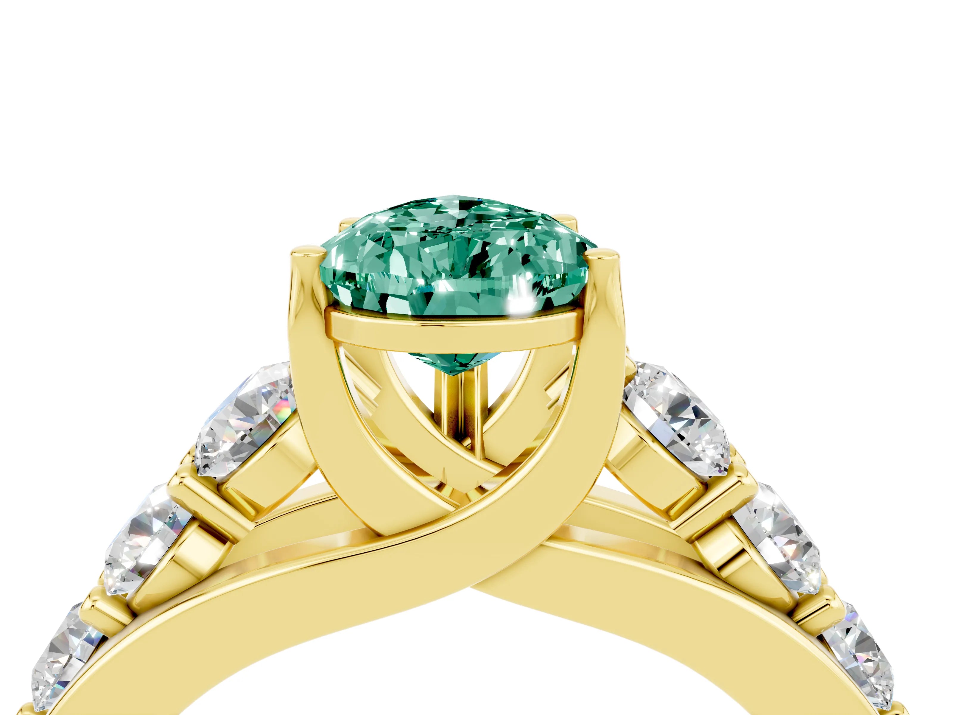 Yellow gold Pear Cut Green Sapphire Engagement Ring with Pavé Band and Four-Prong Setting_4