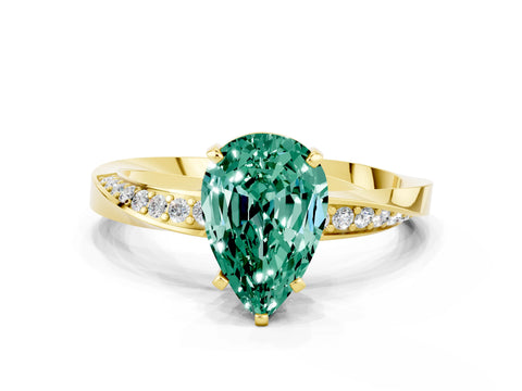 Yellow gold Pear Cut Green Sapphire Engagement Ring with Side Stone Accents and Four-Prong Setting_27
