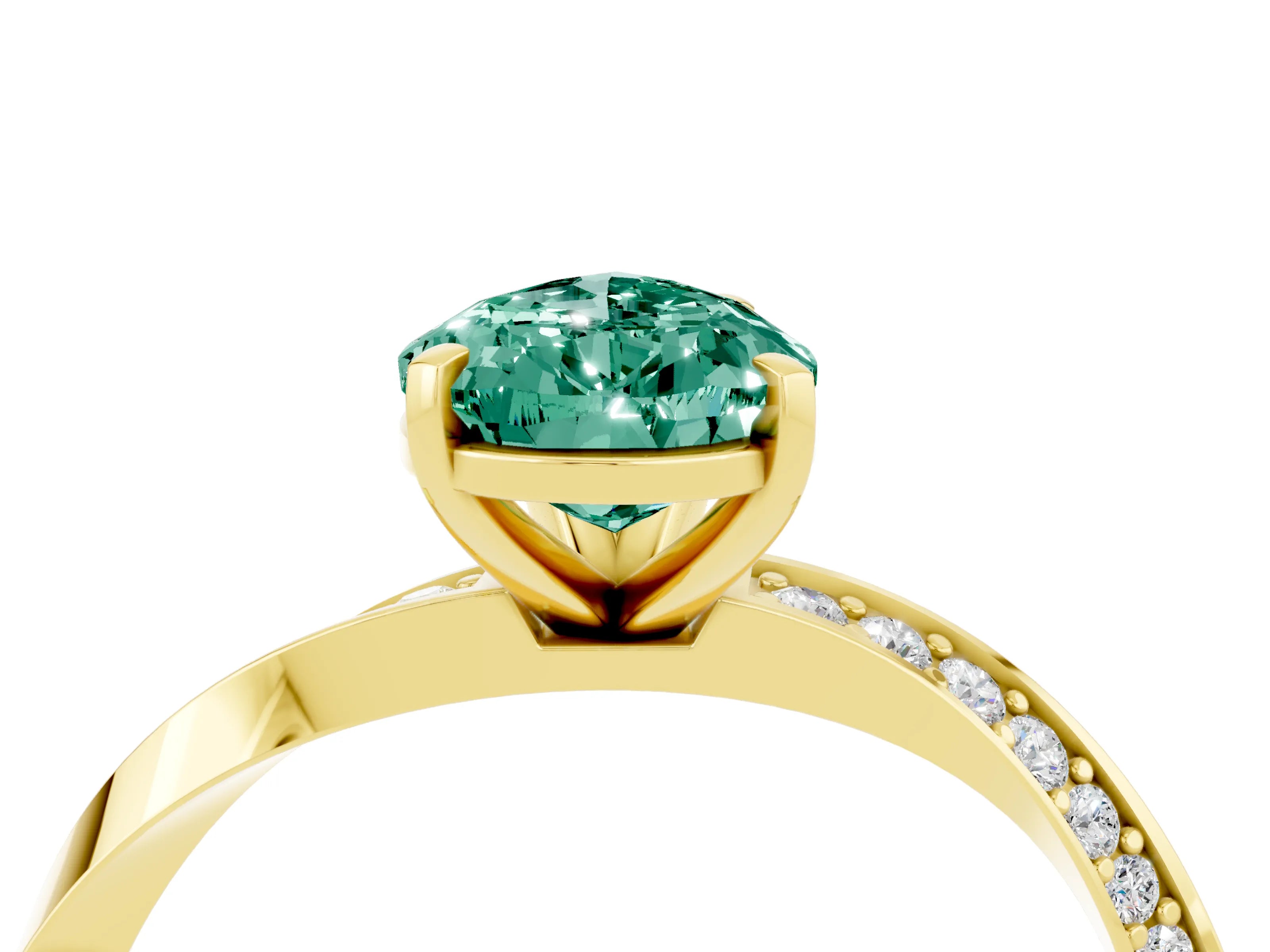 Yellow gold Pear Cut Green Sapphire Engagement Ring with Side Stone Accents and Four-Prong Setting_31