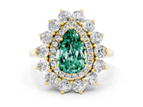 Yellow gold Pear Cut Green Sapphire Floral Double Halo Engagement Ring with Prong Setting_61