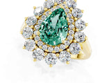 Yellow gold Pear Cut Green Sapphire Floral Double Halo Engagement Ring with Prong Setting_62