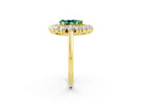 Yellow gold Pear Cut Green Sapphire Floral Double Halo Engagement Ring with Prong Setting_63