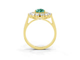 Yellow gold Pear Cut Green Sapphire Floral Double Halo Engagement Ring with Prong Setting_64